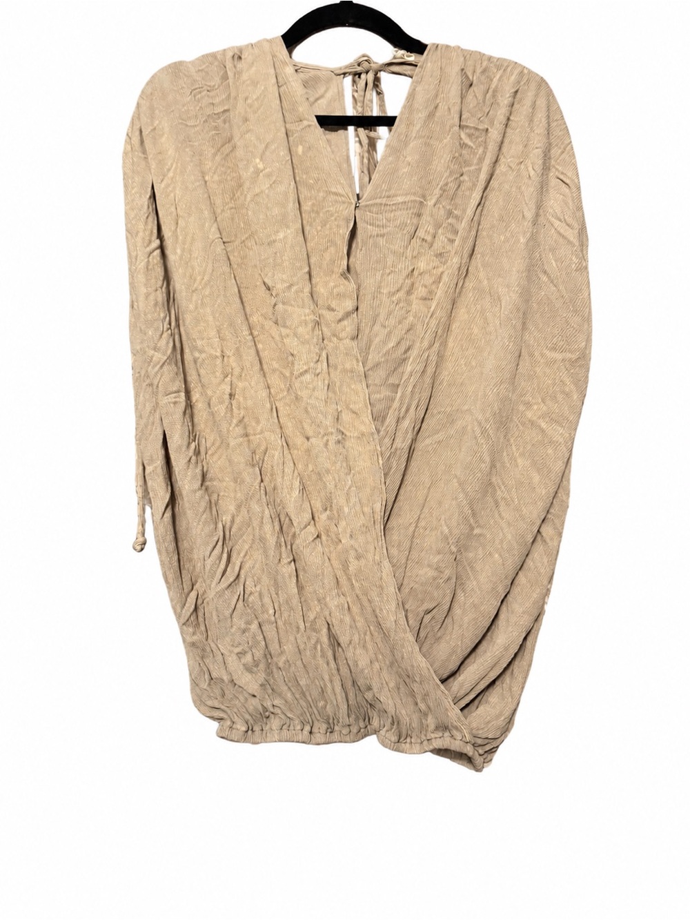 Oli & Hali Wrap Style Shirt in Beige Taupe with Tie Back Closure
